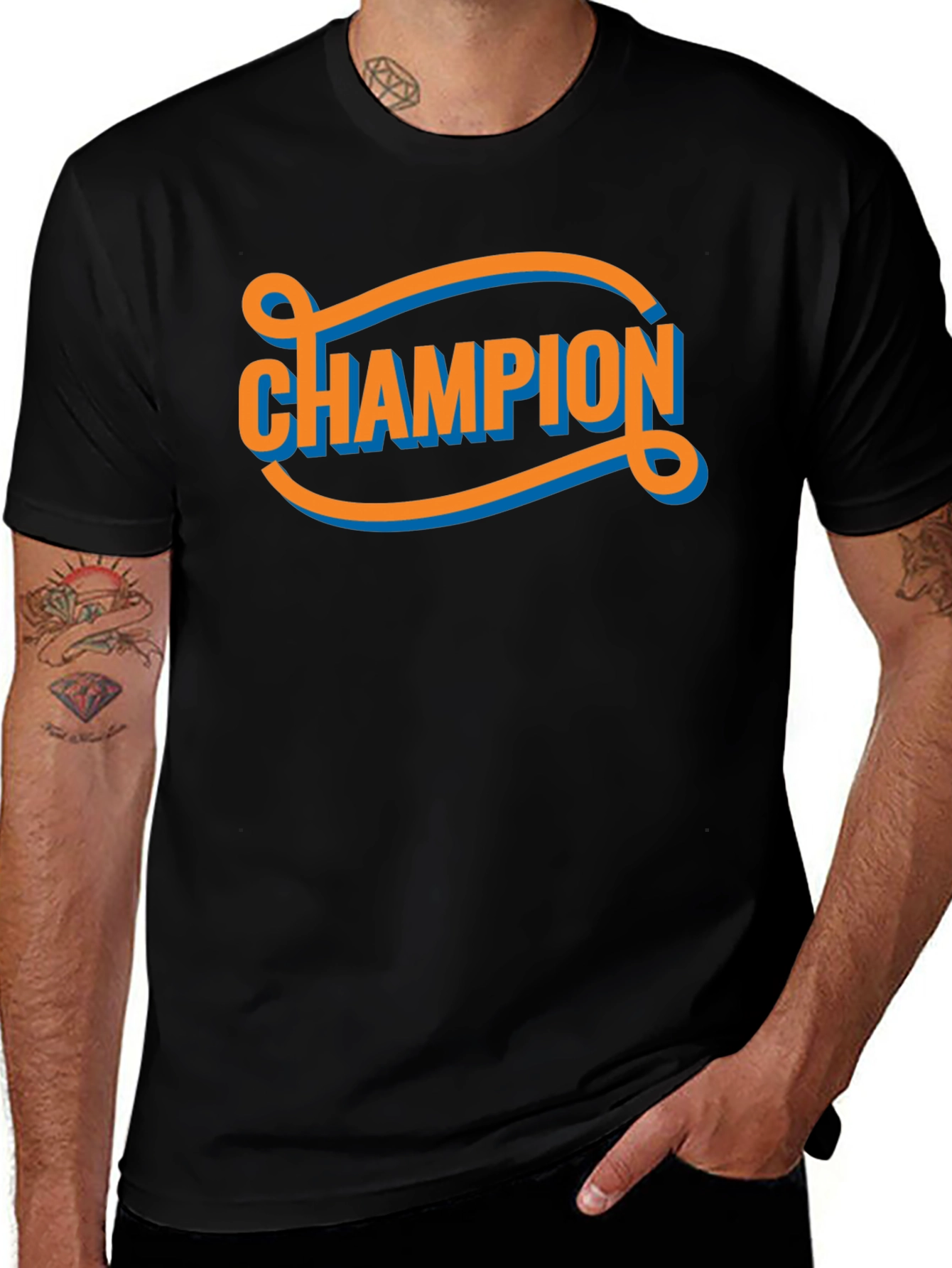 Champion Graphic Tee - Retro Style Black T-Shirt