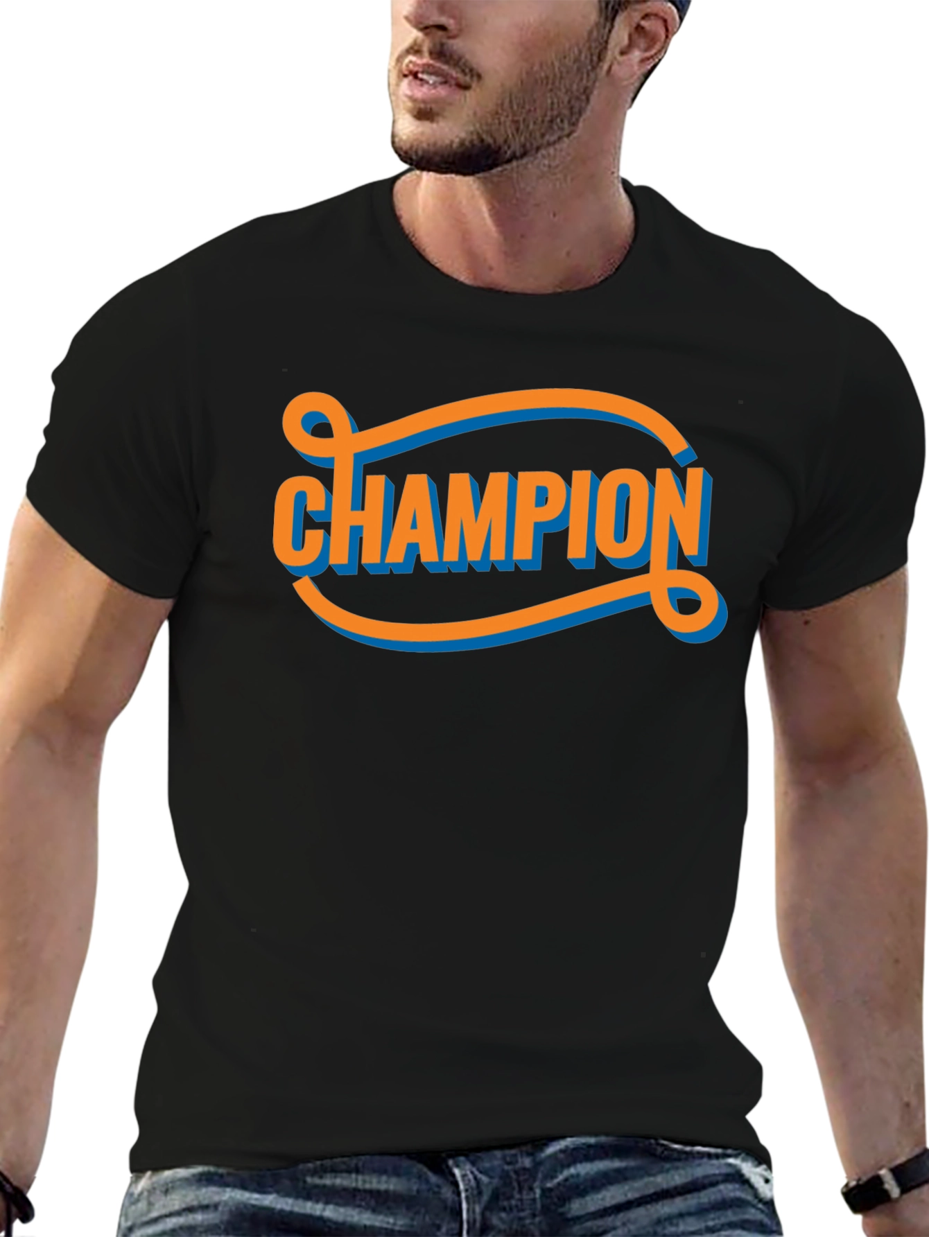 Champion Graphic Tee - Retro Style Black T-Shirt