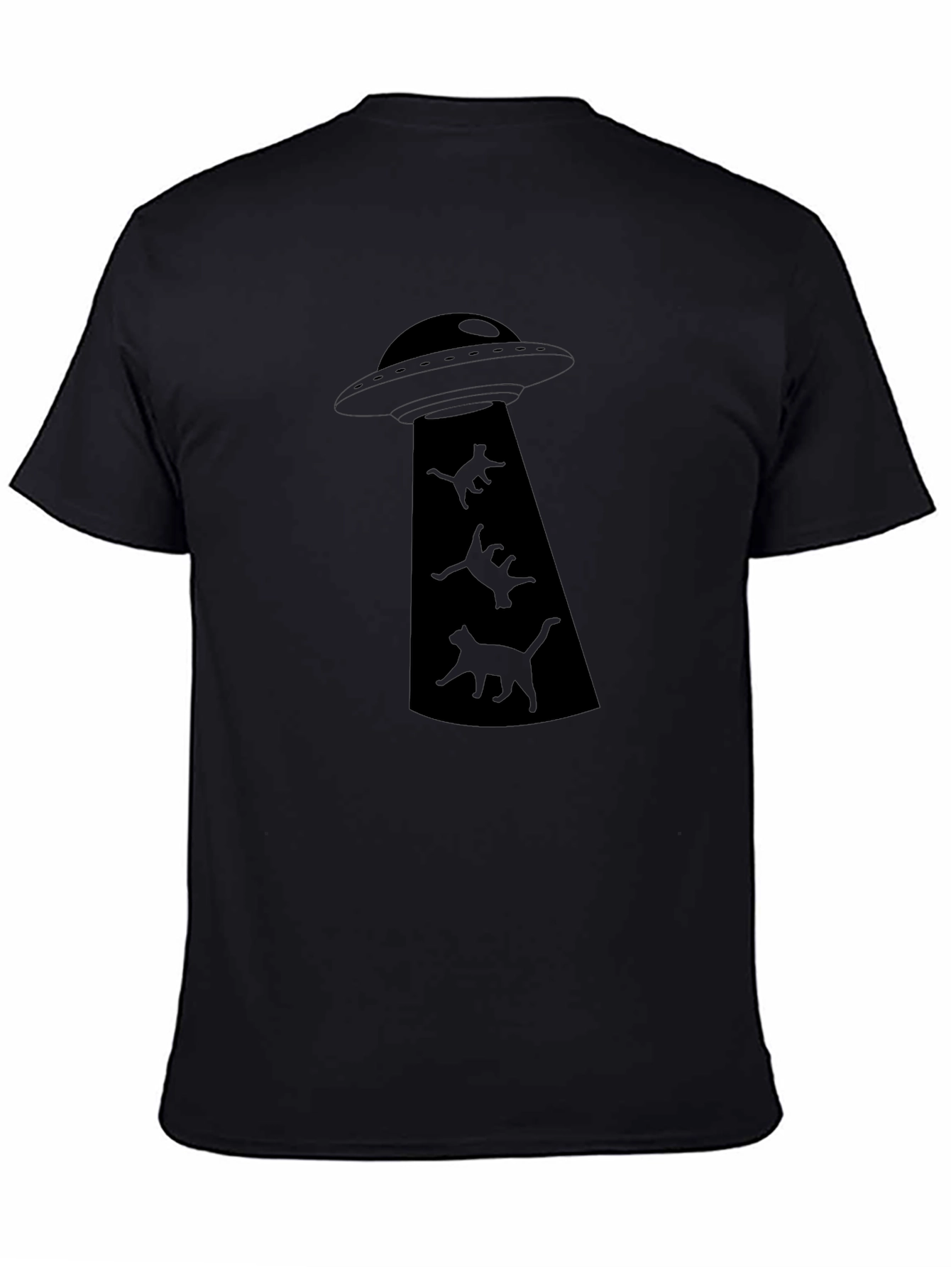 UFO Cat Abduction Black Graphic T-Shirt
