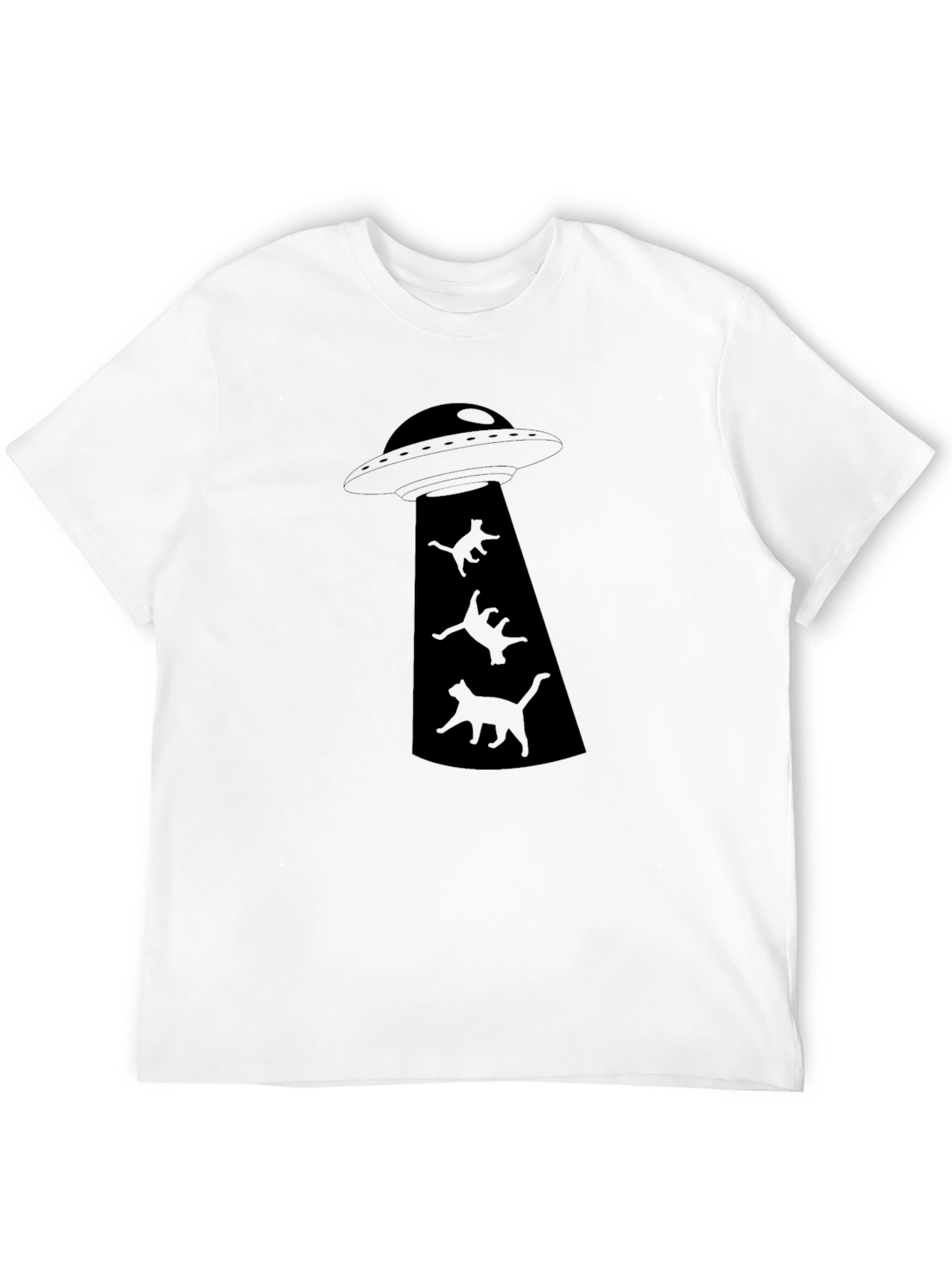 UFO Cat Abduction Black Graphic T-Shirt