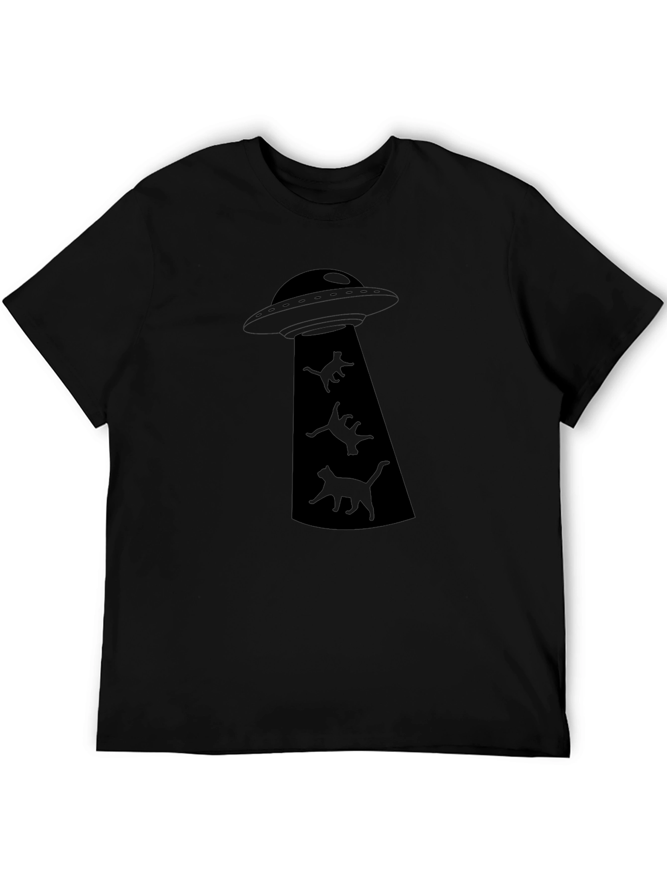 UFO Cat Abduction Black Graphic T-Shirt