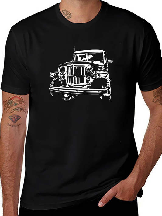 Classic Car Graphic Tee - Black Cotton T-Shirt