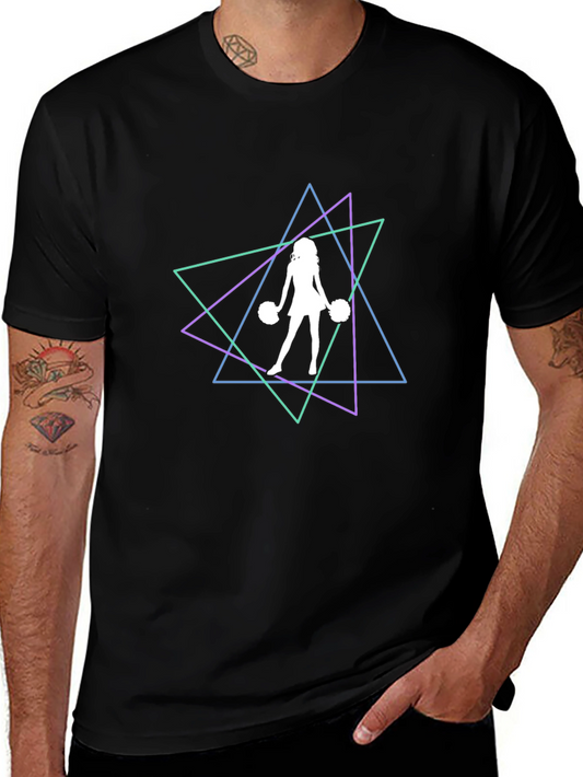 Geometric Cheerleader Graphic Tee - Trendy Black T-Shirt