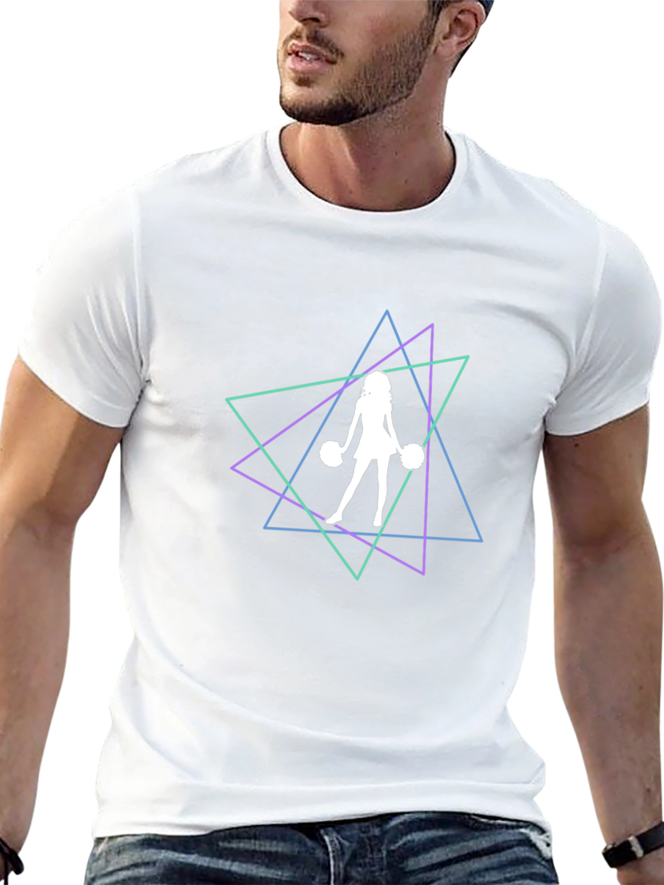 Geometric Cheerleader Graphic Tee - Trendy Black T-Shirt