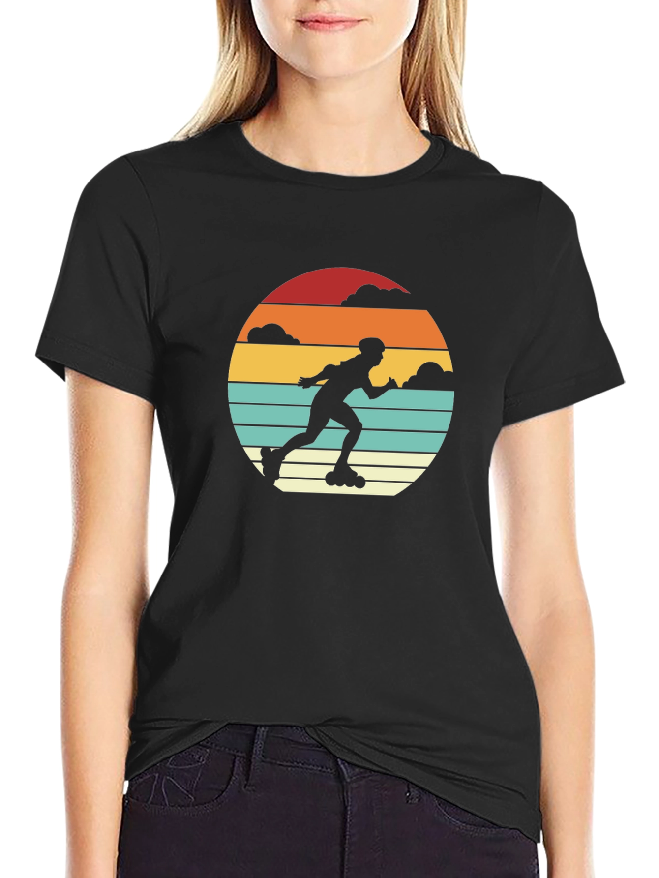 Retro Roller Skater Sunset Graphic Tee