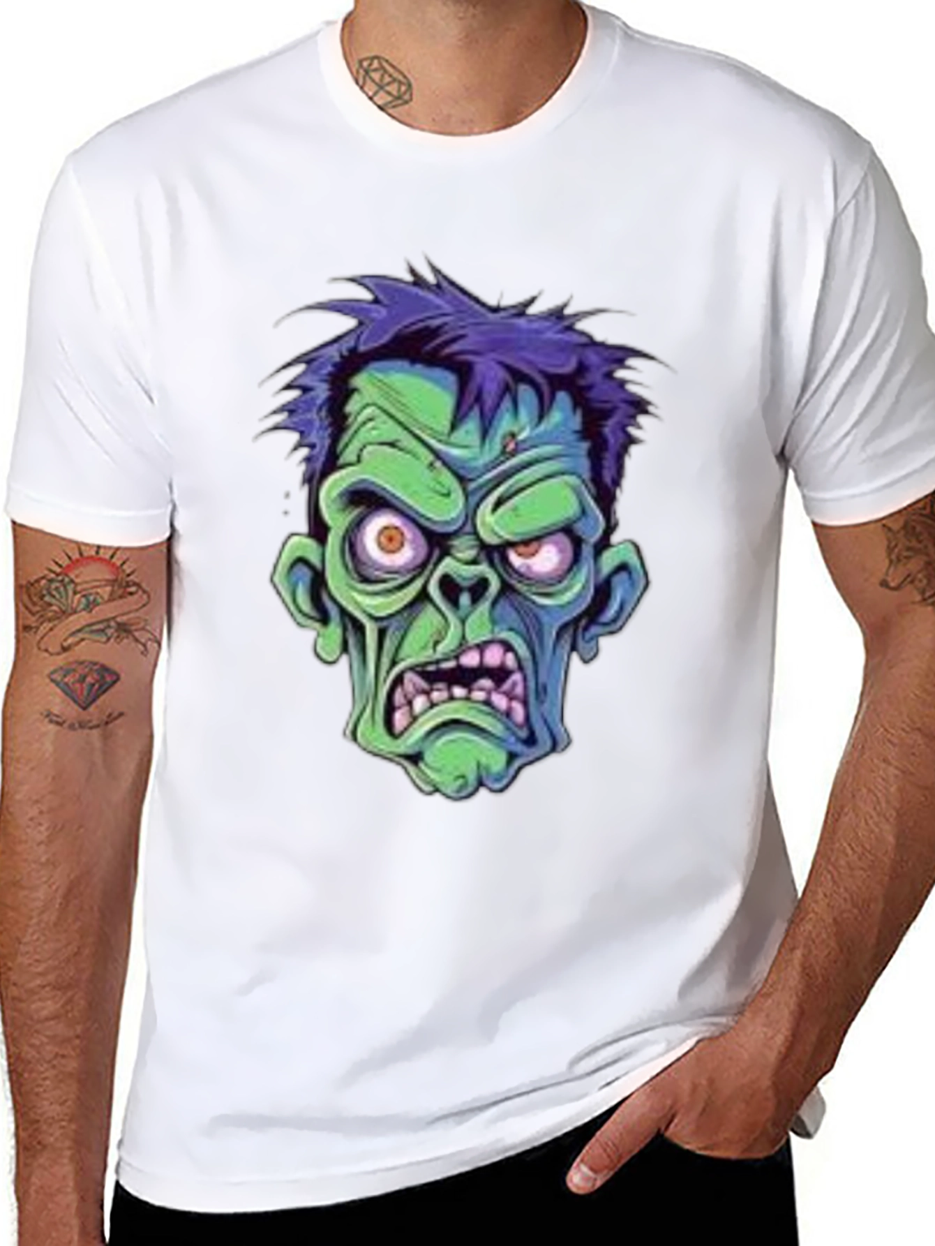 Zombie Cartoon Graphic Black T-Shirt