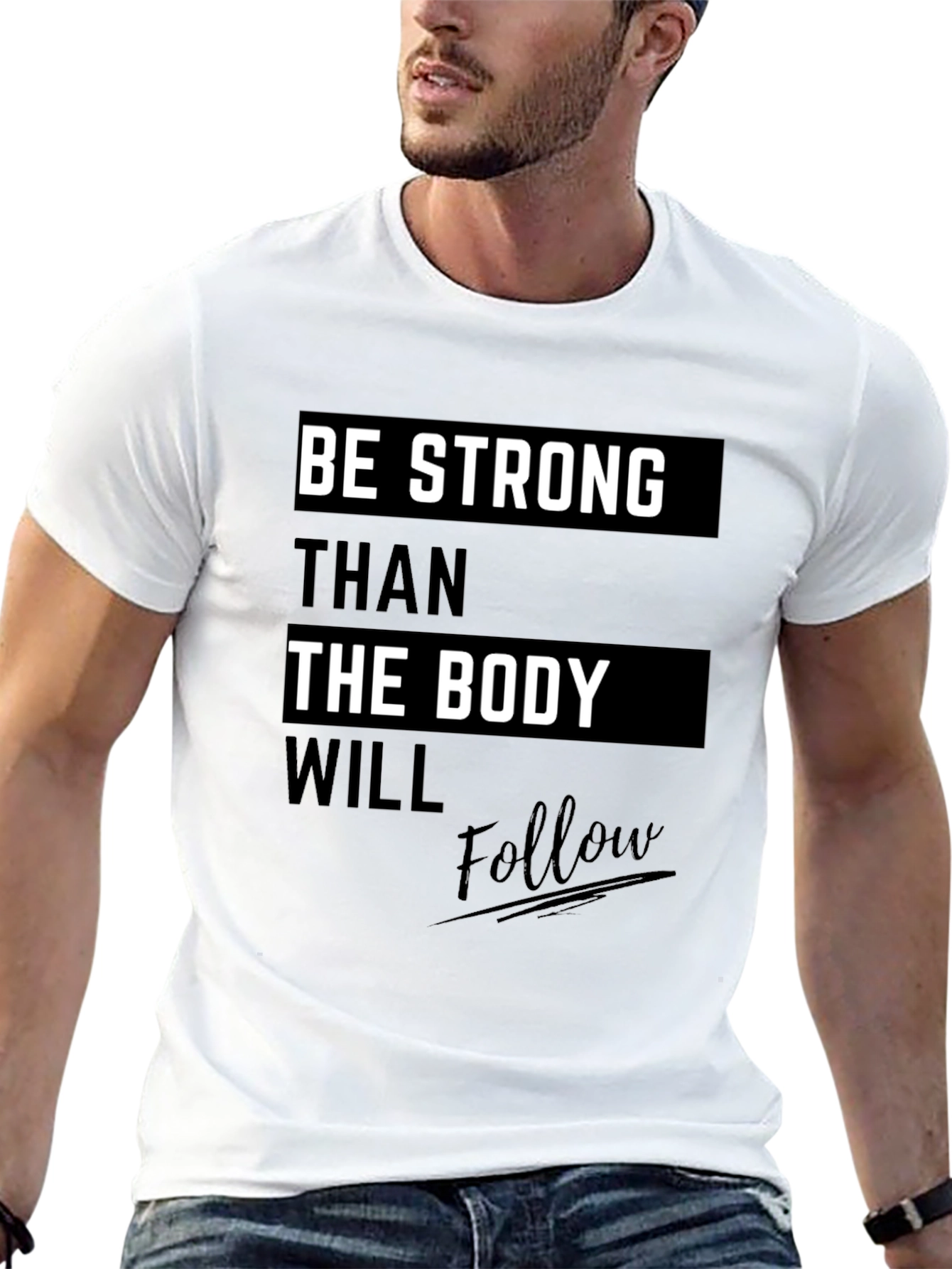 Motivational Black T-Shirt: Be Stronger Than the Body