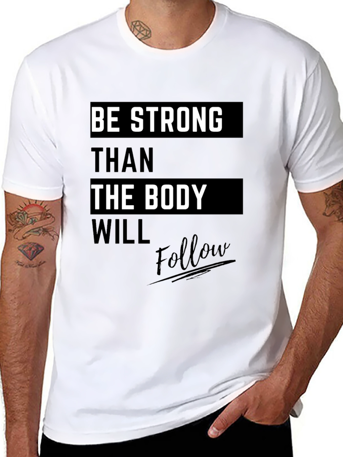 Motivational Black T-Shirt: Be Stronger Than the Body