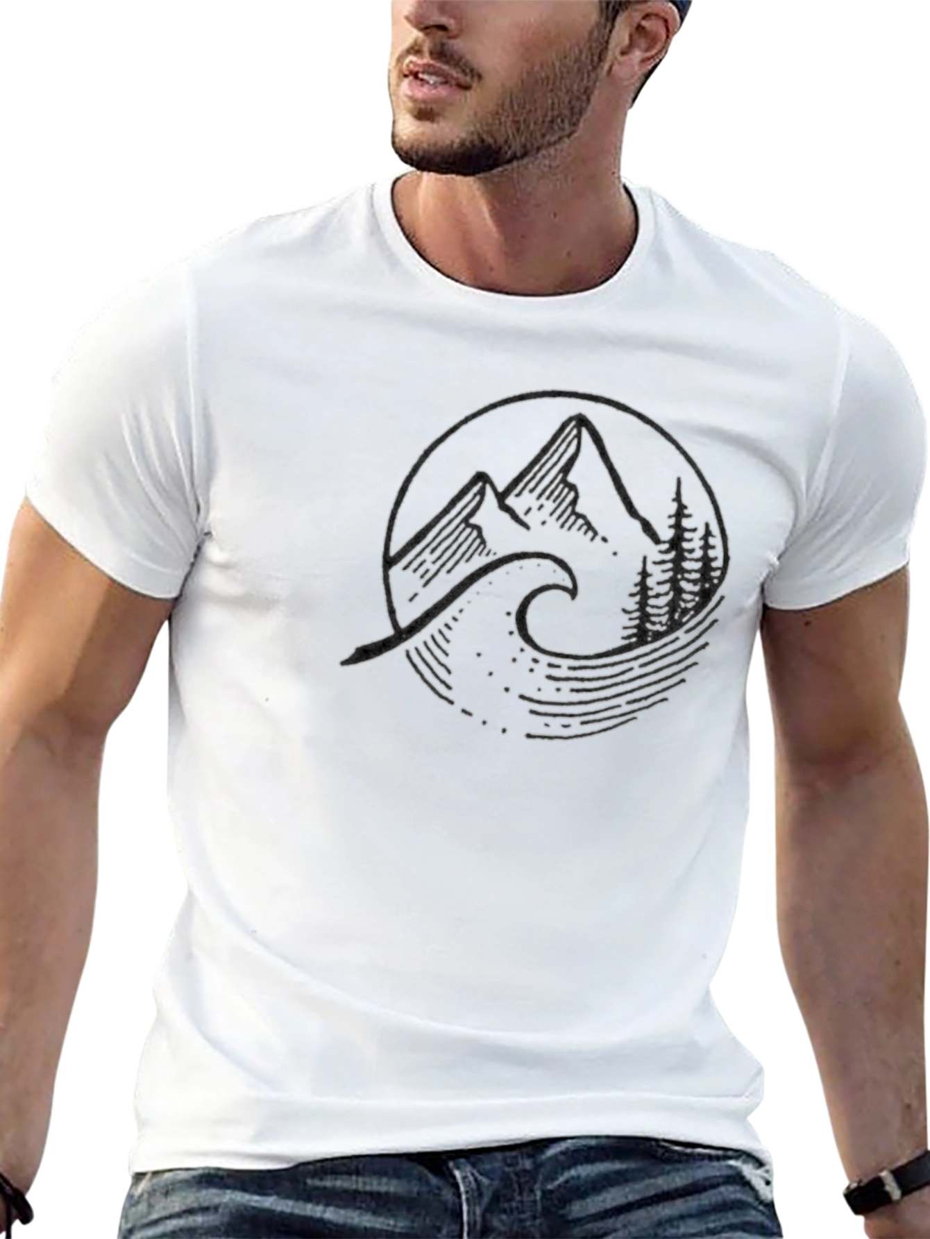 Mountain Wave Graphic Tee - Black Cotton T-Shirt