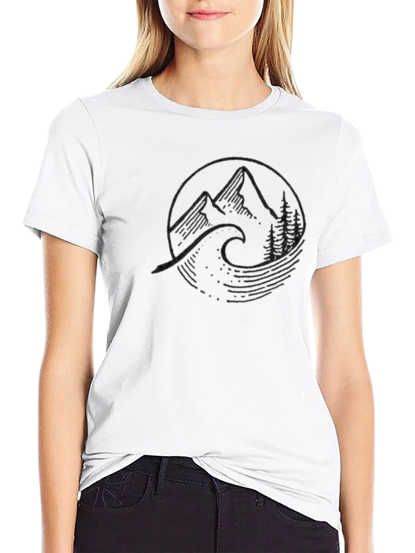 Mountain Wave Graphic Tee - Black Cotton T-Shirt