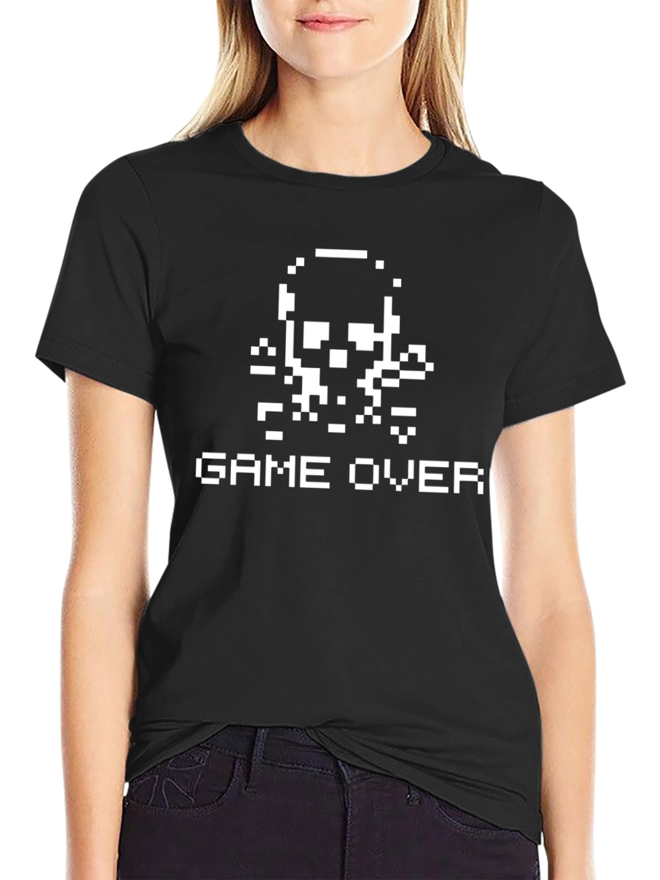 Pixel Skull Game Over T-Shirt - Retro Gamer Style