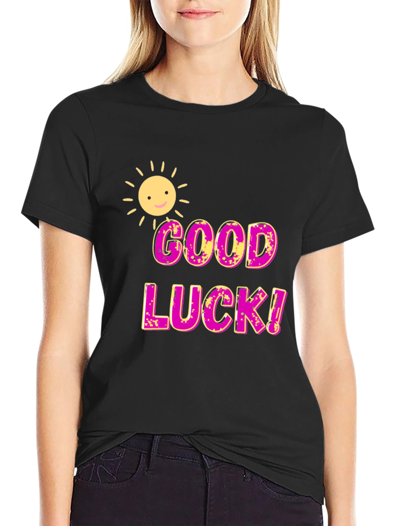 Good Luck Graphic T-Shirt - Black Cotton Blend