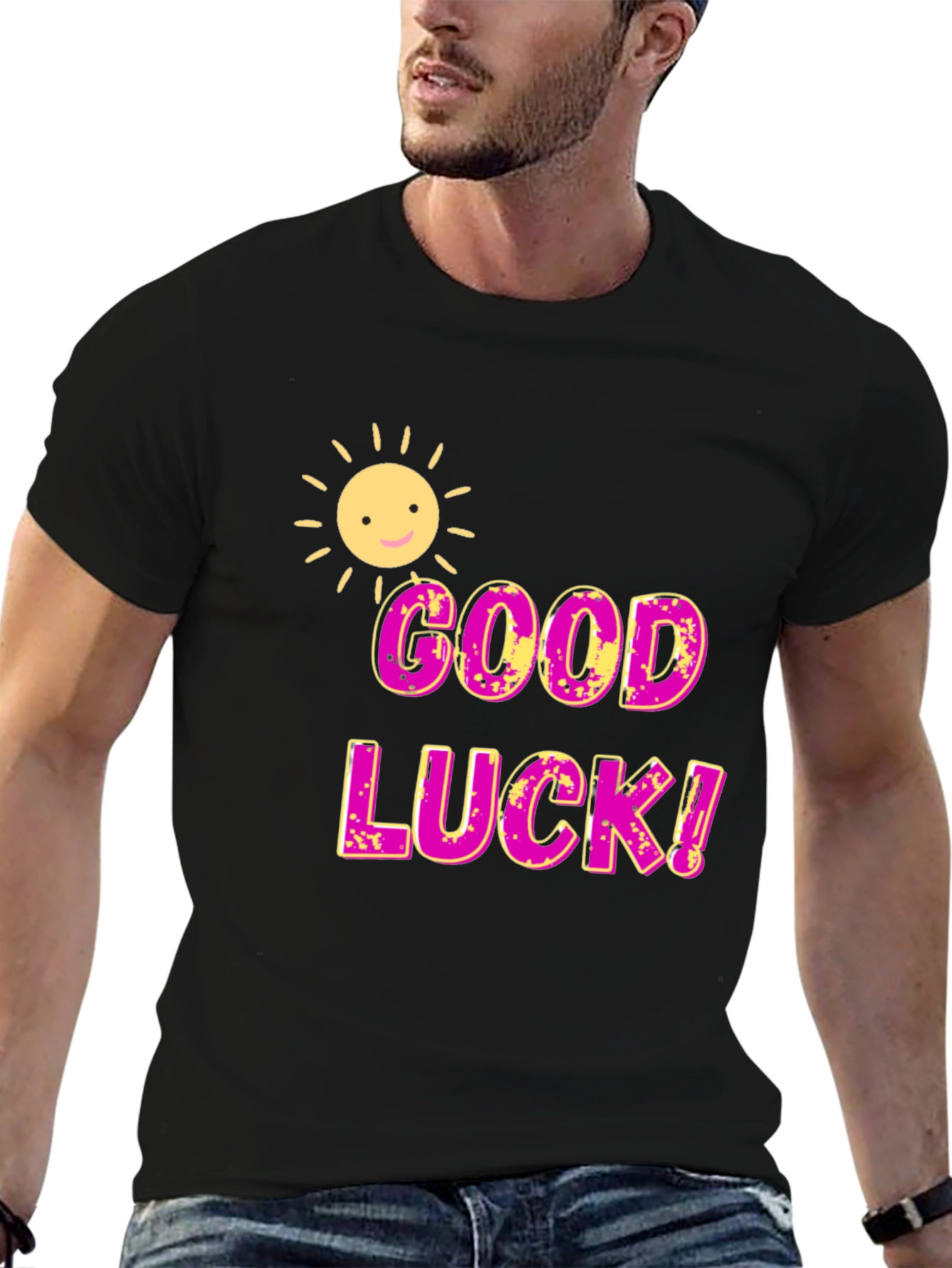 Good Luck Graphic T-Shirt - Black Cotton Blend