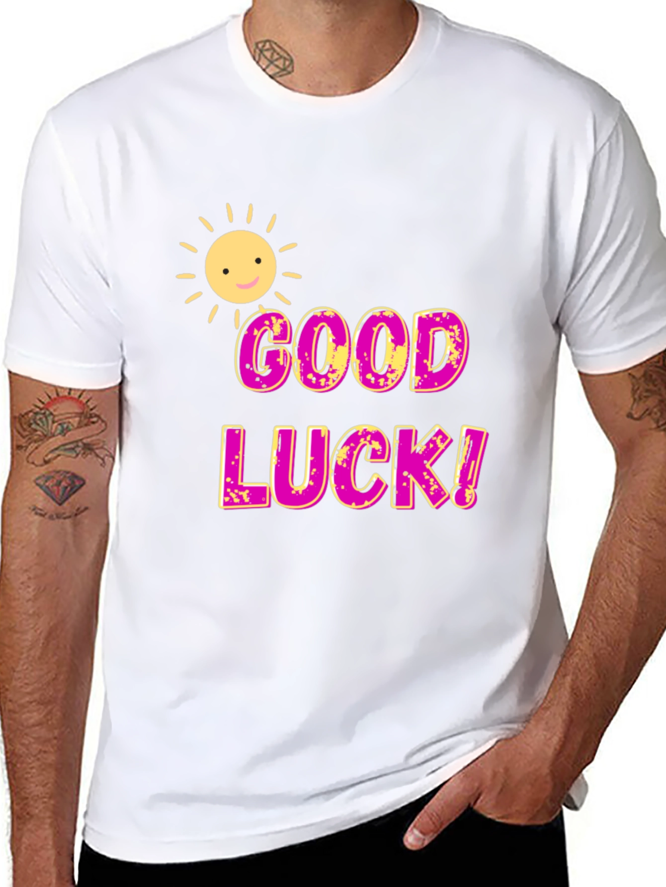 Good Luck Graphic T-Shirt - Black Cotton Blend