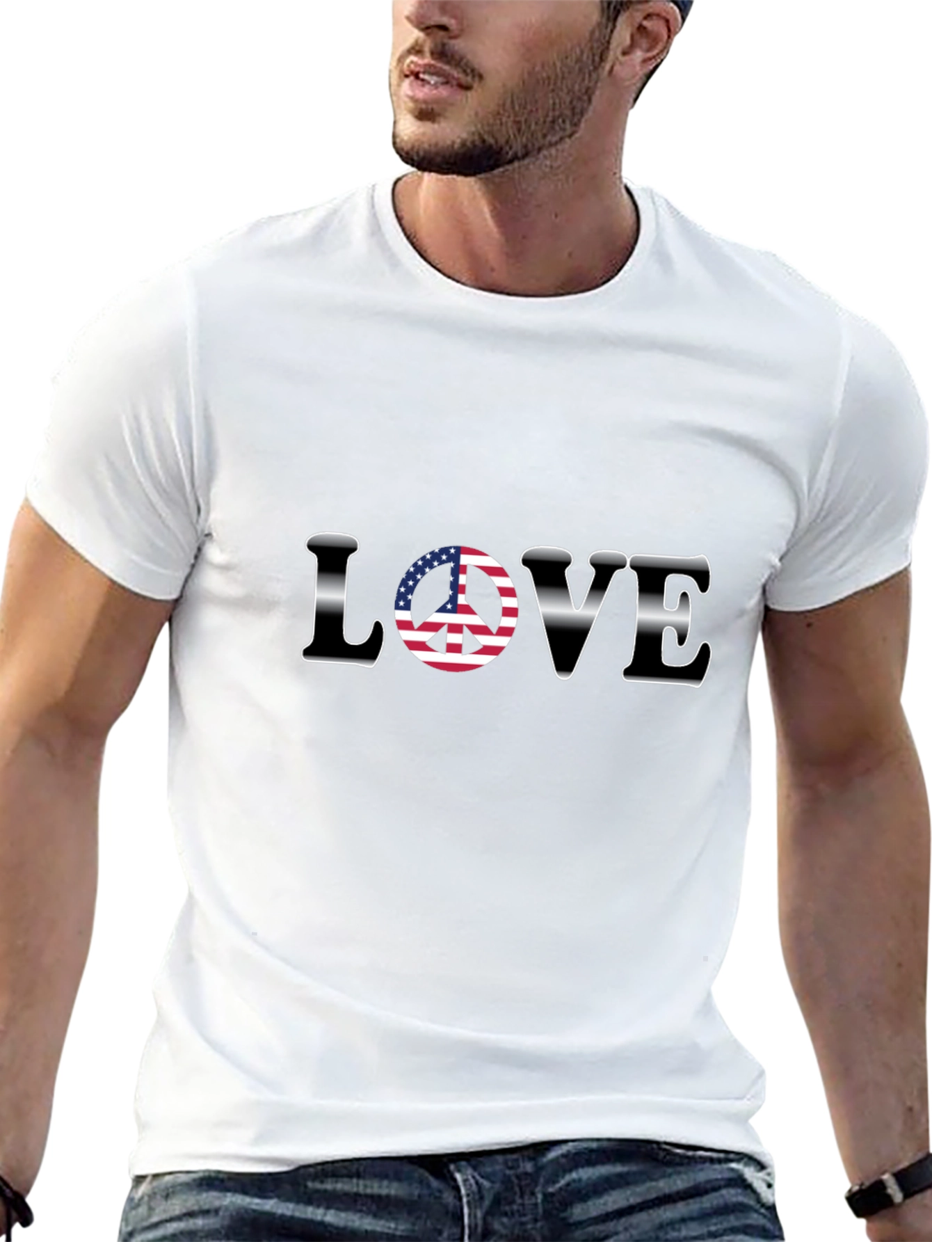Love Peace Sign USA Flag Graphic T-Shirt