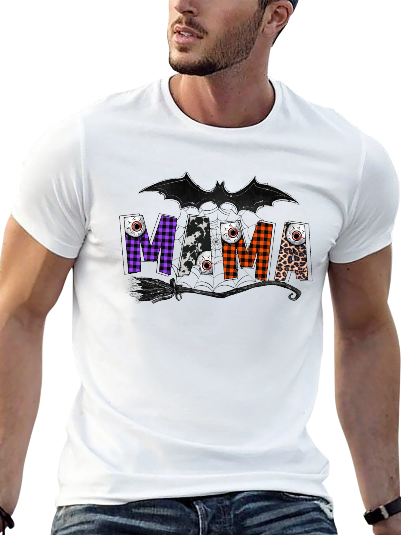 Mama Halloween T-Shirt - Bat & Broom Design