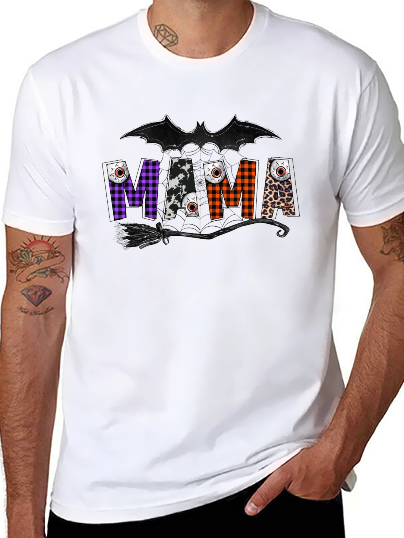 Mama Halloween T-Shirt - Bat & Broom Design