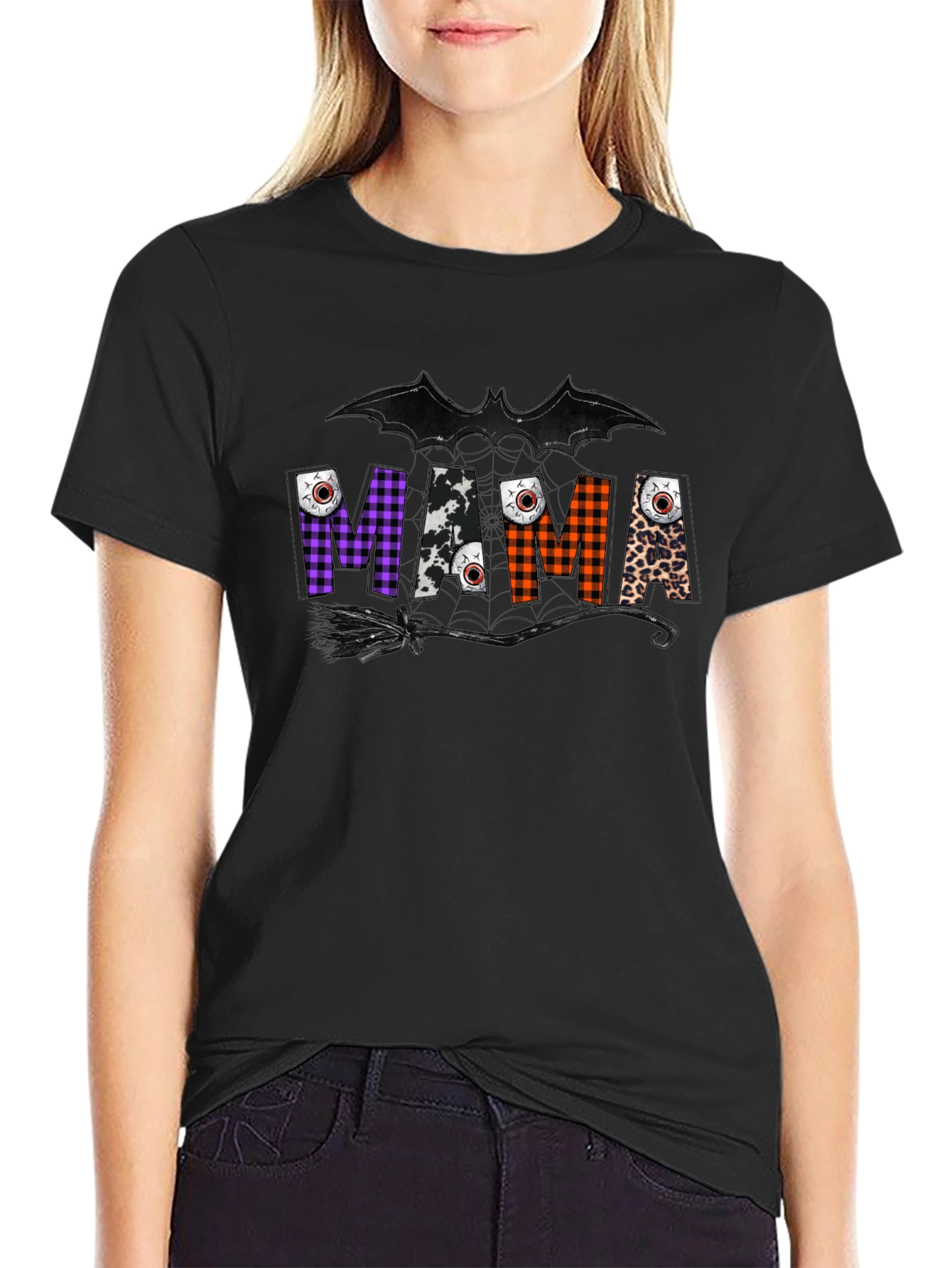 Mama Halloween T-Shirt - Bat & Broom Design