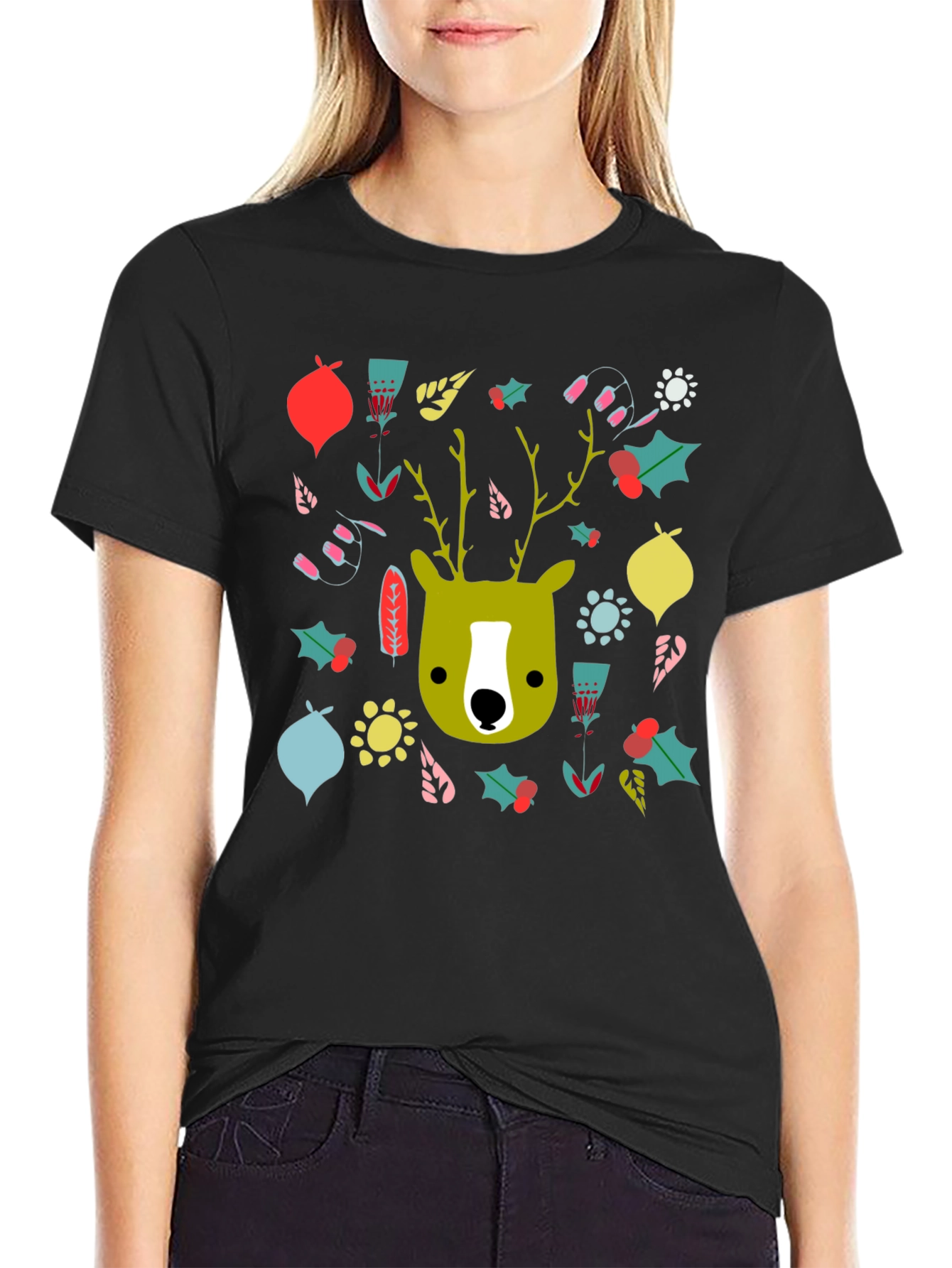 Festive Deer Graphic Tee - Holiday Style
