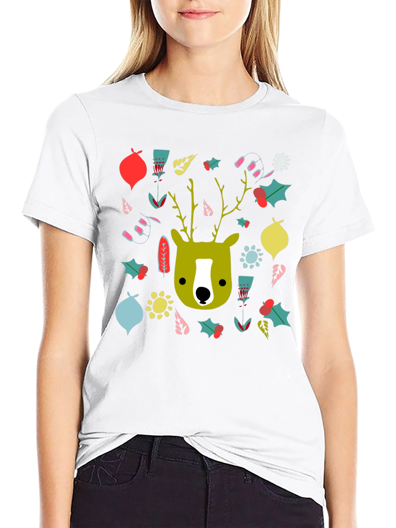 Festive Deer Graphic Tee - Holiday Style