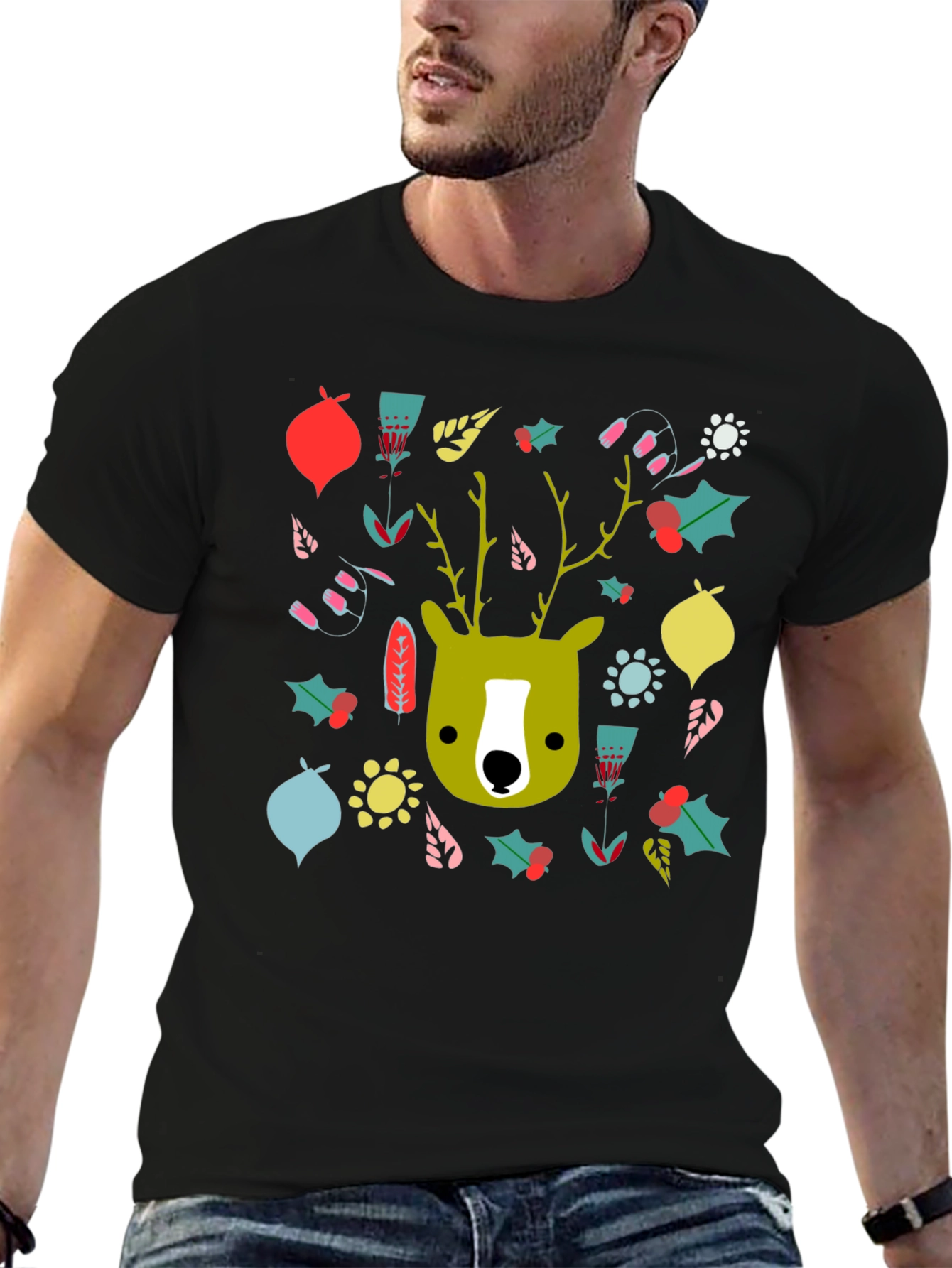Festive Deer Graphic Tee - Holiday Style