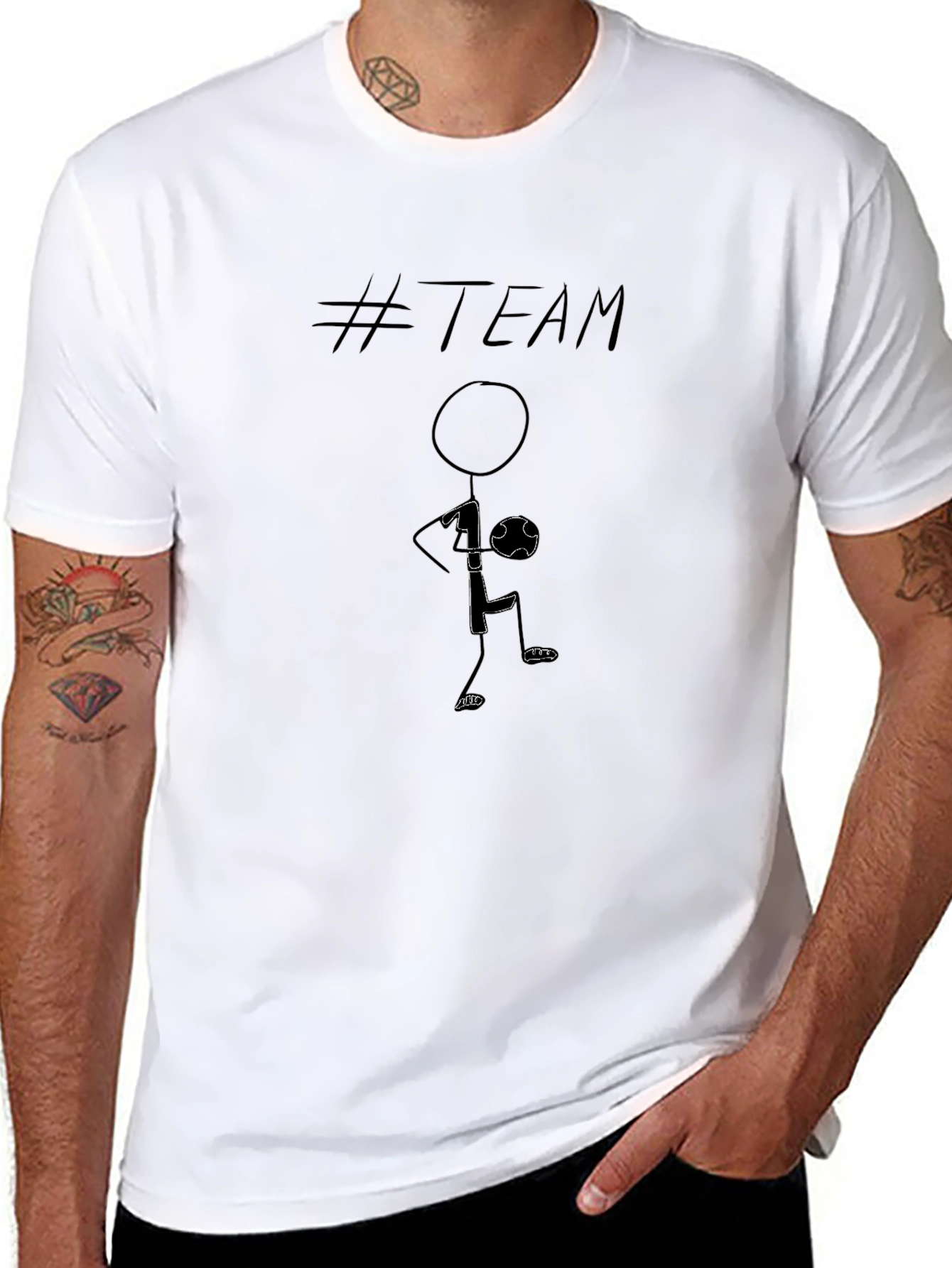 #Team Stick Figure Graphic T-Shirt - Casual Black Tee