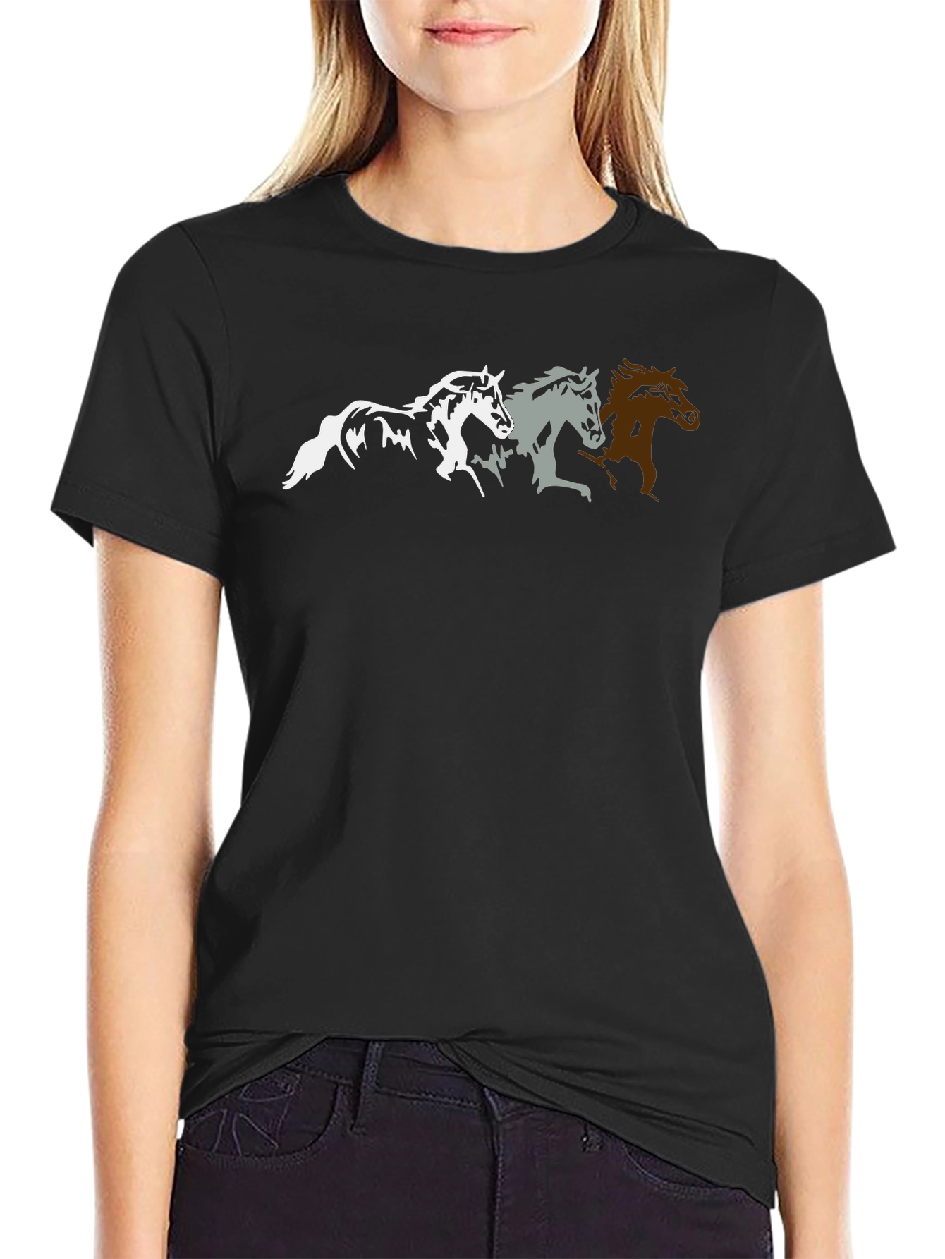 Horse Silhouette Graphic T-Shirt - Black