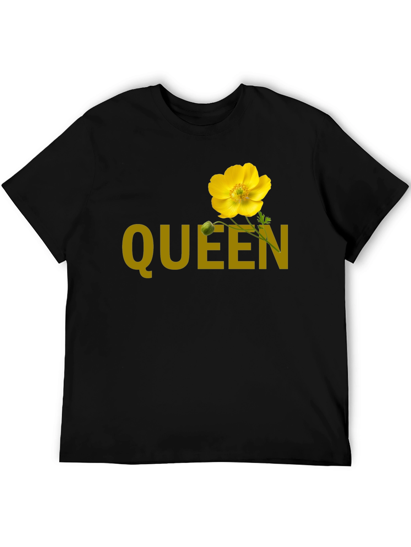 Queen Flower Graphic T-Shirt - Stylish Crew Neck Tee