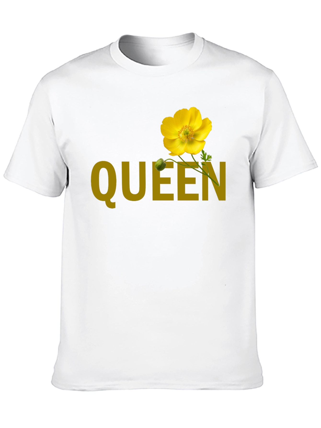 Queen Flower Graphic T-Shirt - Stylish Crew Neck Tee