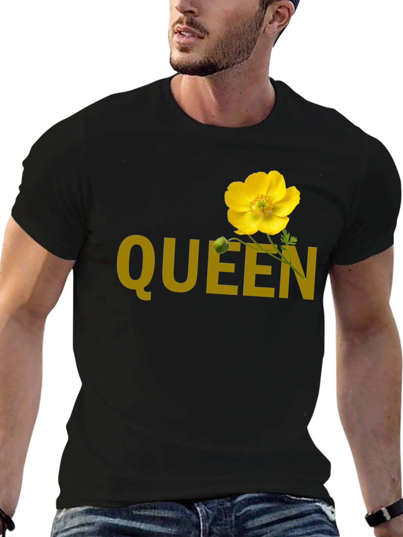 Queen Flower Graphic T-Shirt - Stylish Crew Neck Tee