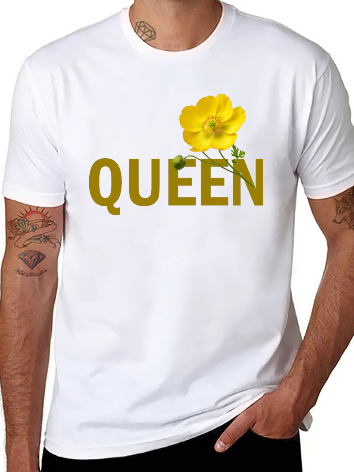 Queen Flower Graphic T-Shirt - Stylish Crew Neck Tee
