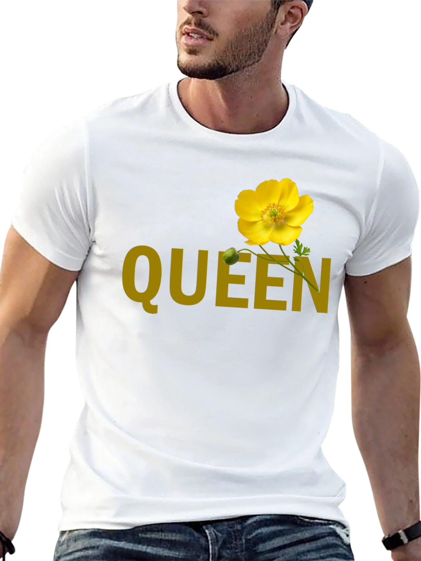 Queen Flower Graphic T-Shirt - Stylish Crew Neck Tee