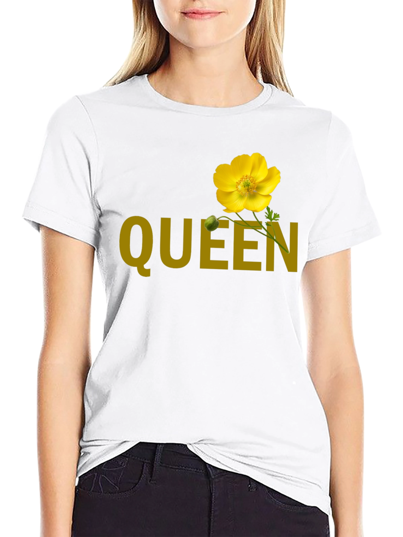 Queen Flower Graphic T-Shirt - Stylish Crew Neck Tee