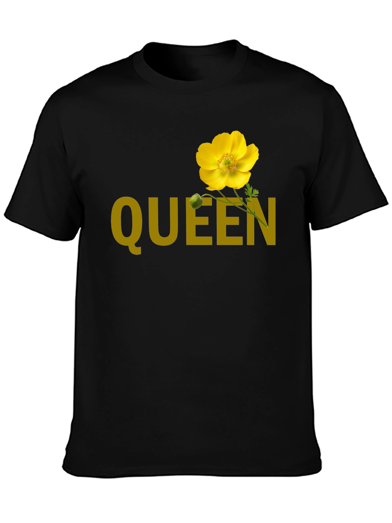 Queen Flower Graphic T-Shirt - Stylish Crew Neck Tee
