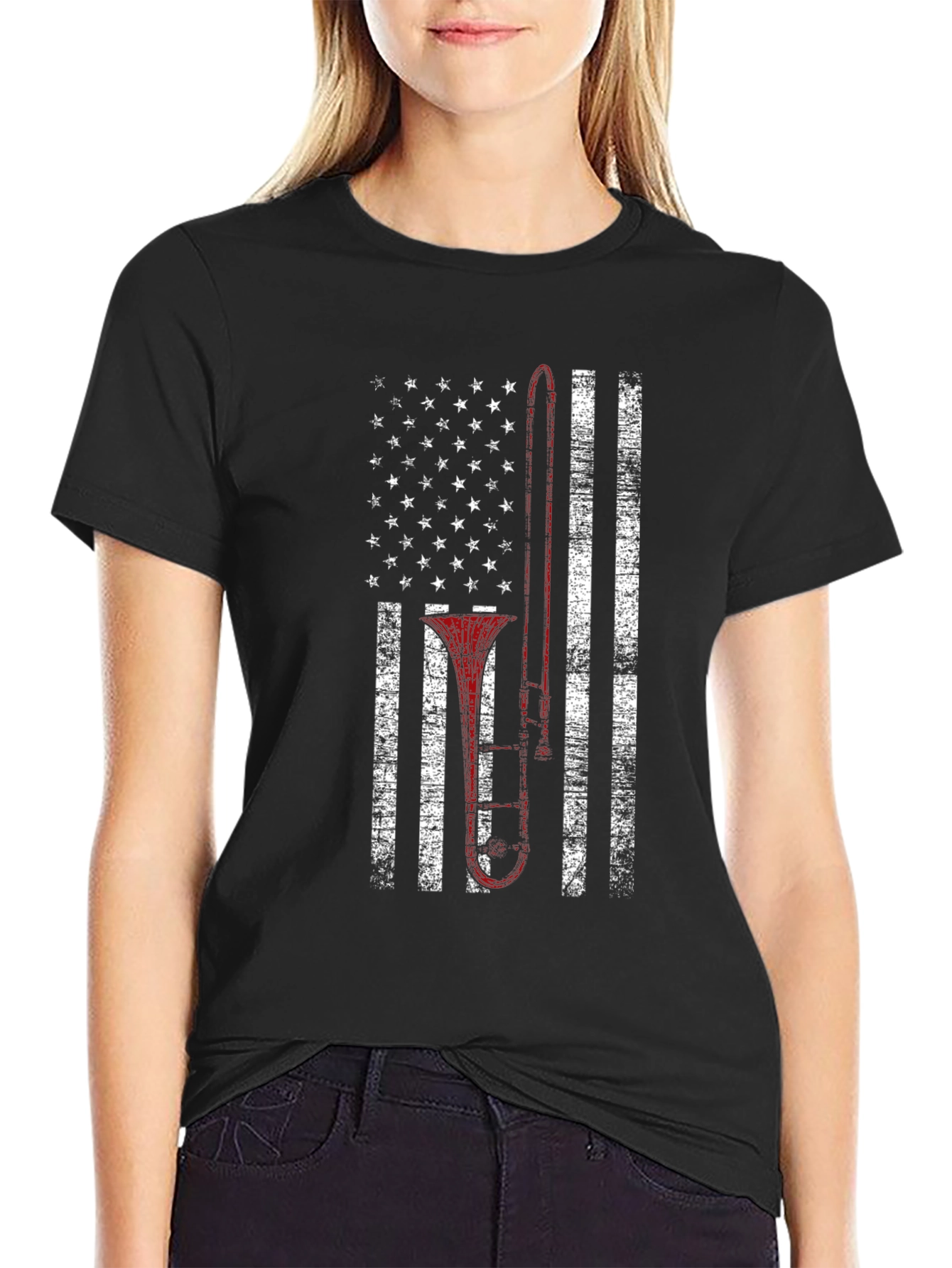 Trombone American Flag Patriotic T-Shirt