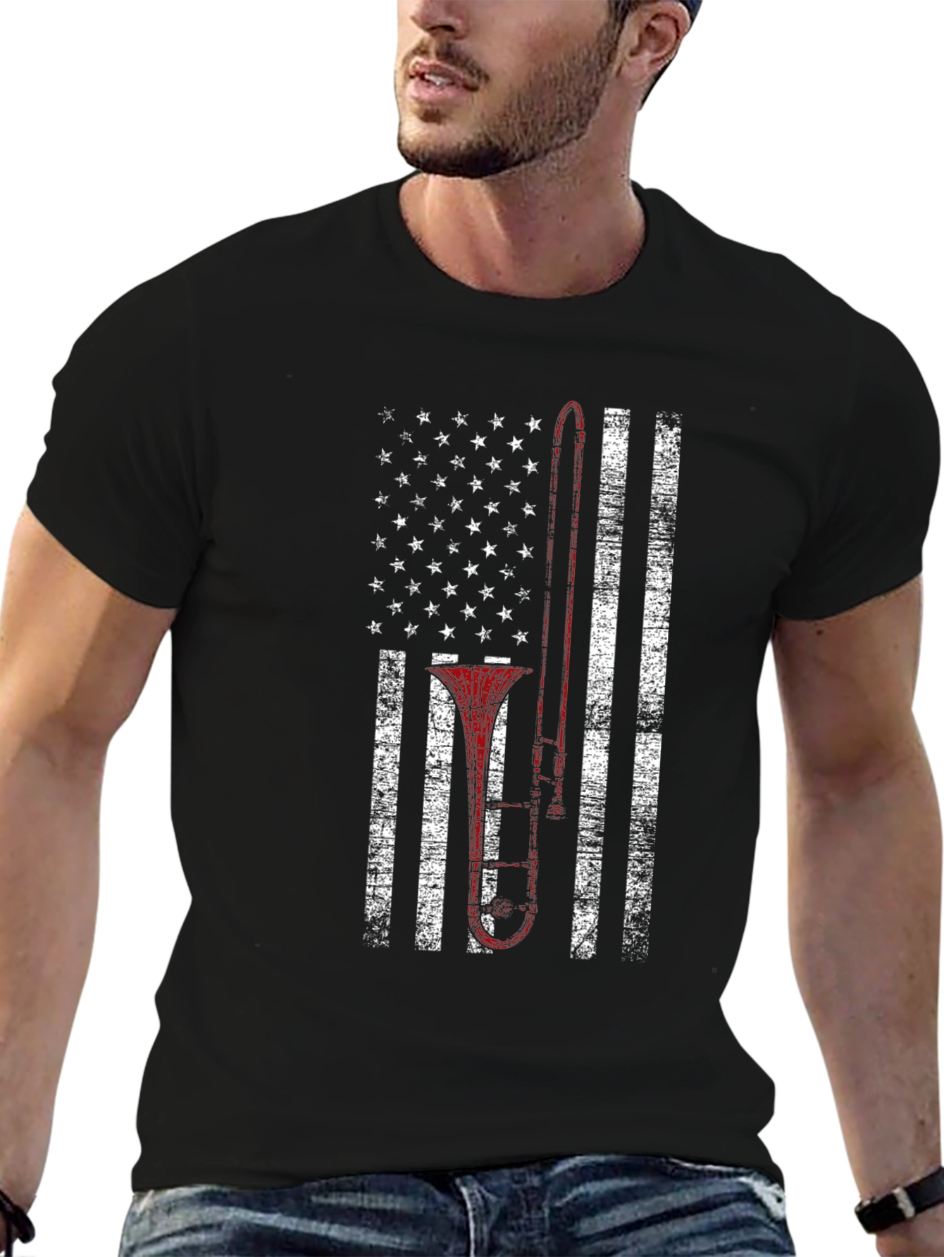 Trombone American Flag Patriotic T-Shirt
