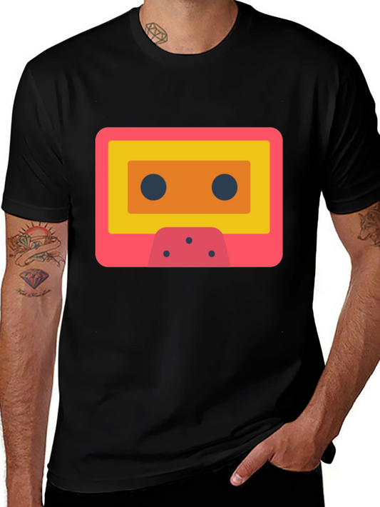 Retro Cassette Tape Graphic Tee - Black Cotton T-Shirt