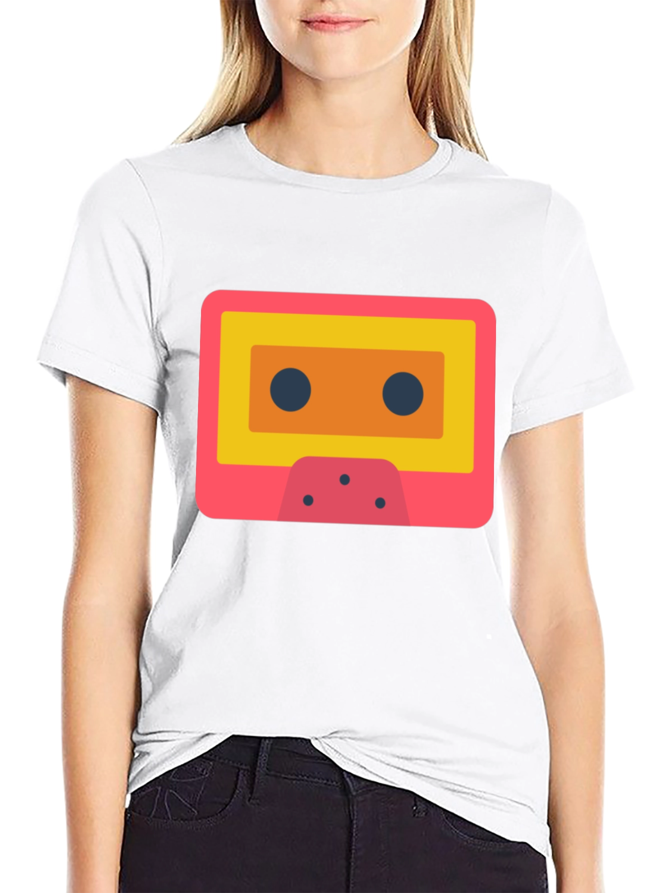 Retro Cassette Tape Graphic Tee - Black Cotton T-Shirt