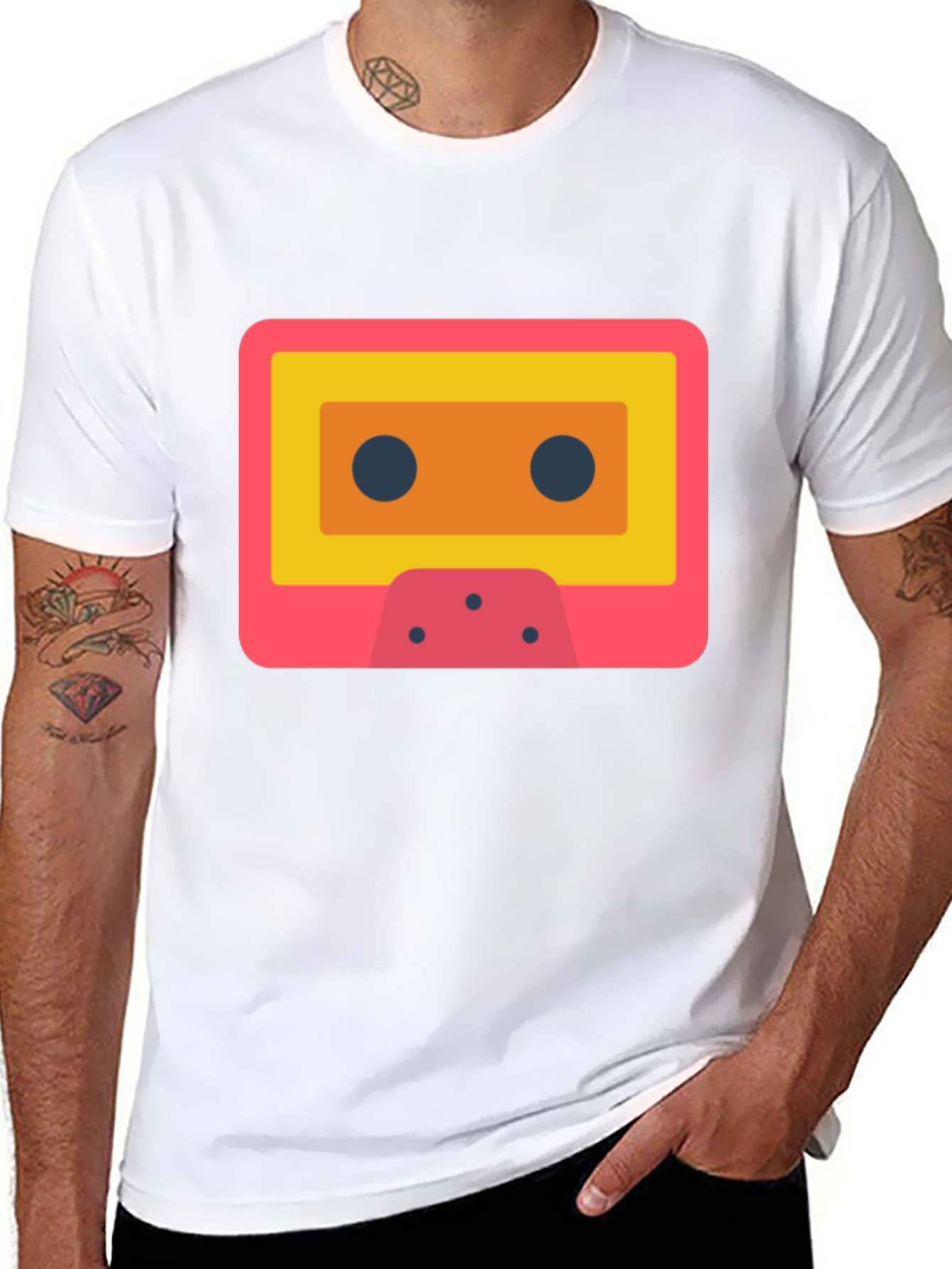 Retro Cassette Tape Graphic Tee - Black Cotton T-Shirt