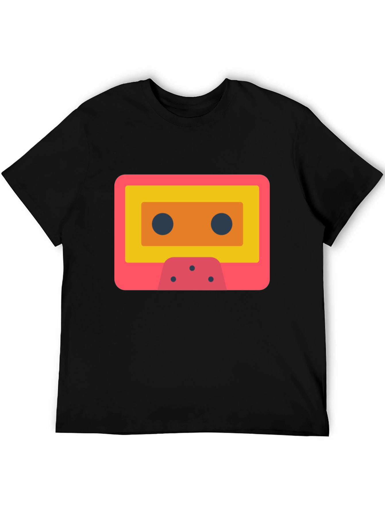 Retro Cassette Tape Graphic Tee - Black Cotton T-Shirt