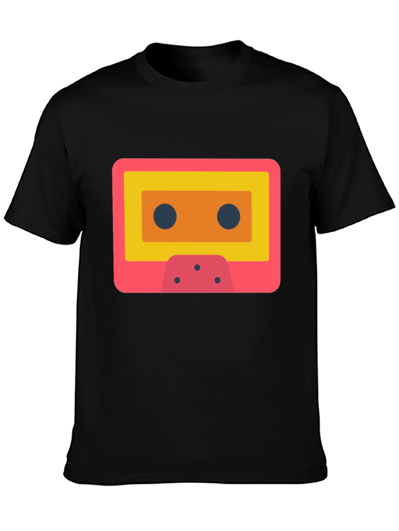 Retro Cassette Tape Graphic Tee - Black Cotton T-Shirt