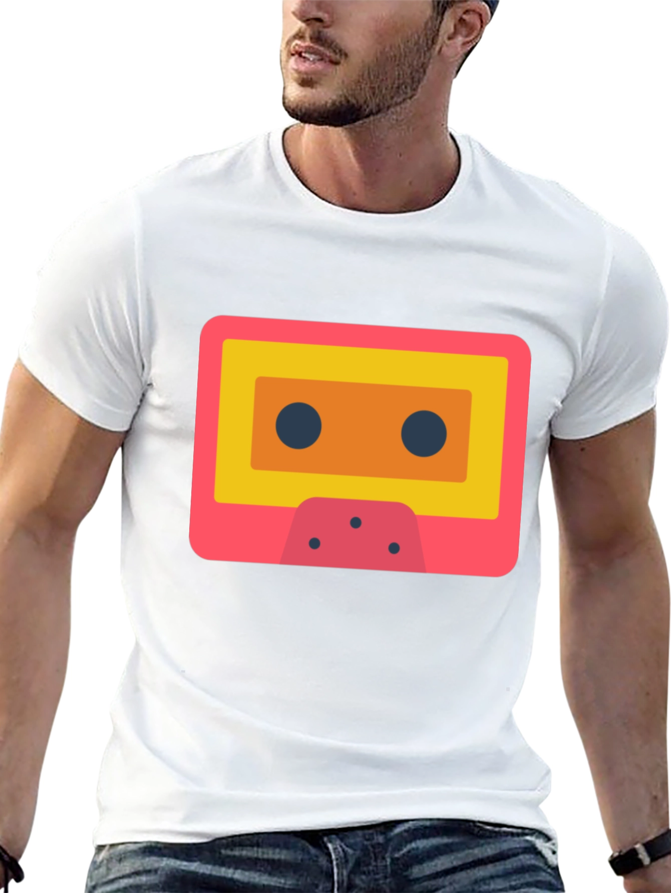 Retro Cassette Tape Graphic Tee - Black Cotton T-Shirt