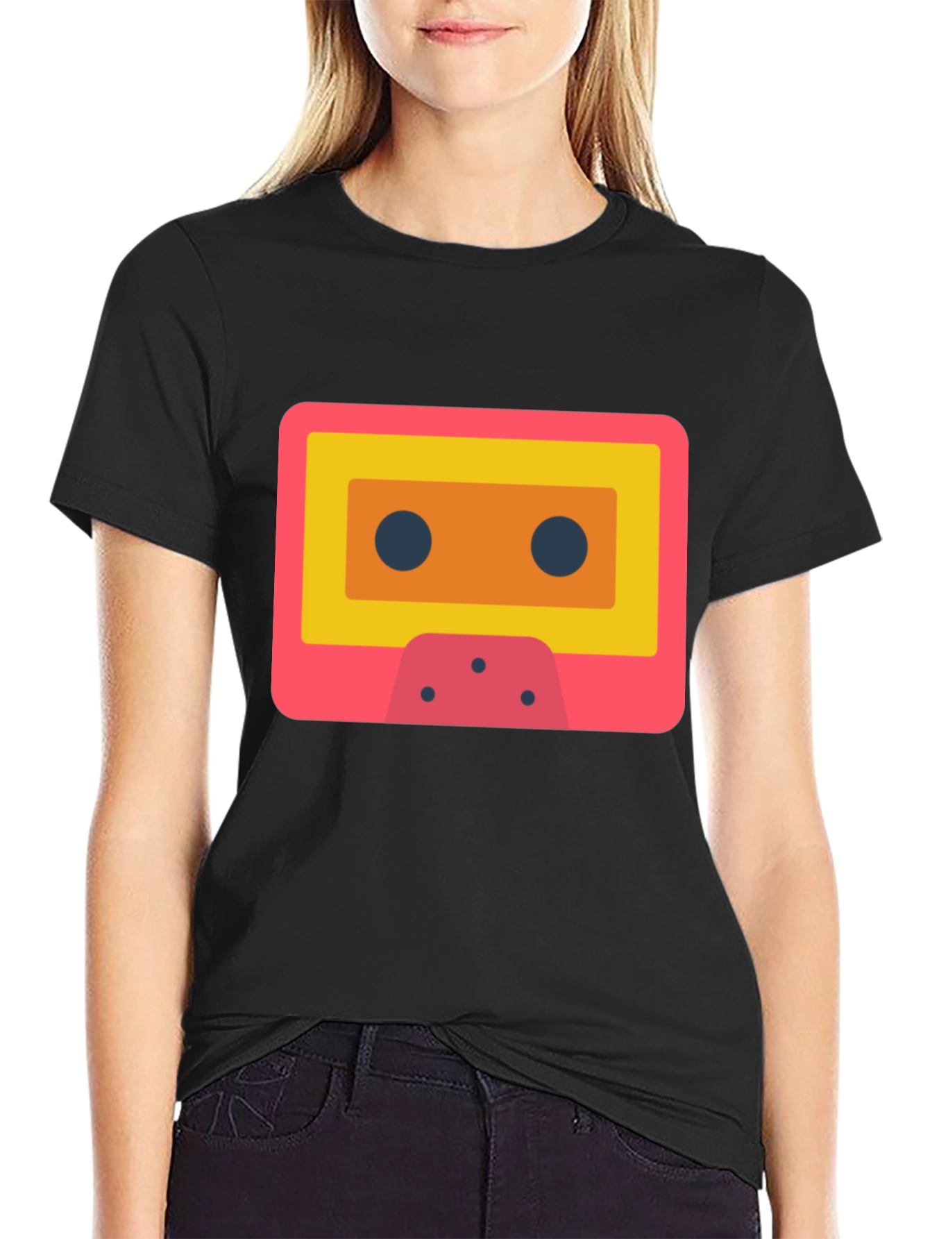 Retro Cassette Tape Graphic Tee - Black Cotton T-Shirt