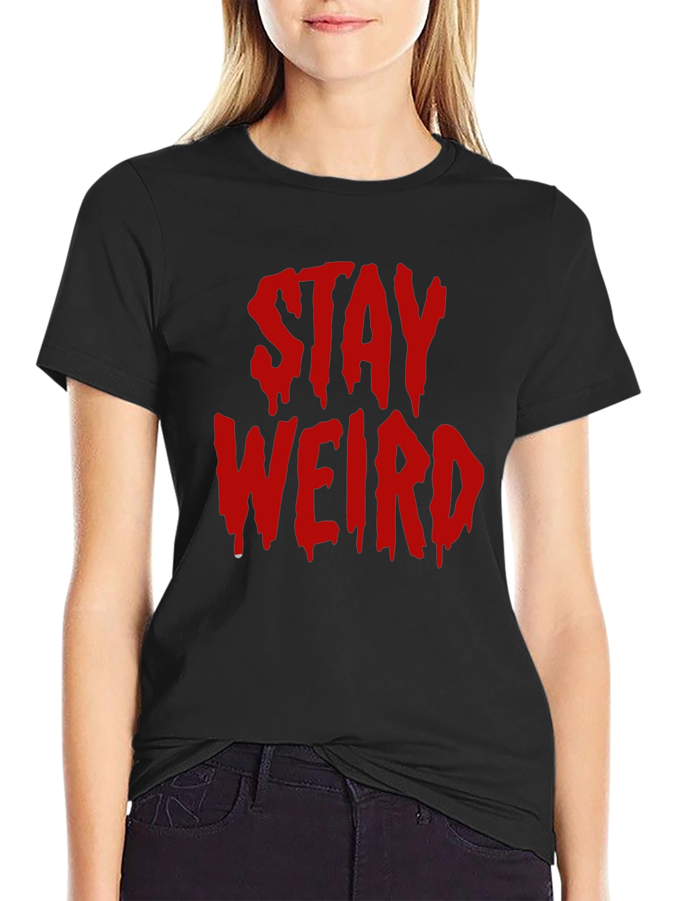 Stay Weird Graphic Tee - Black Cotton Blend