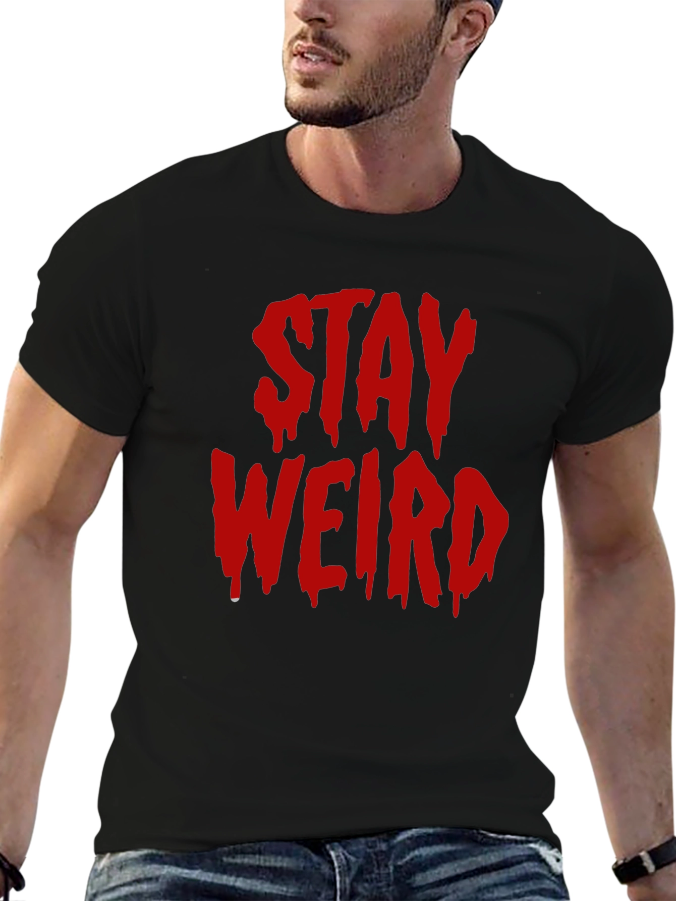Stay Weird Graphic Tee - Black Cotton Blend