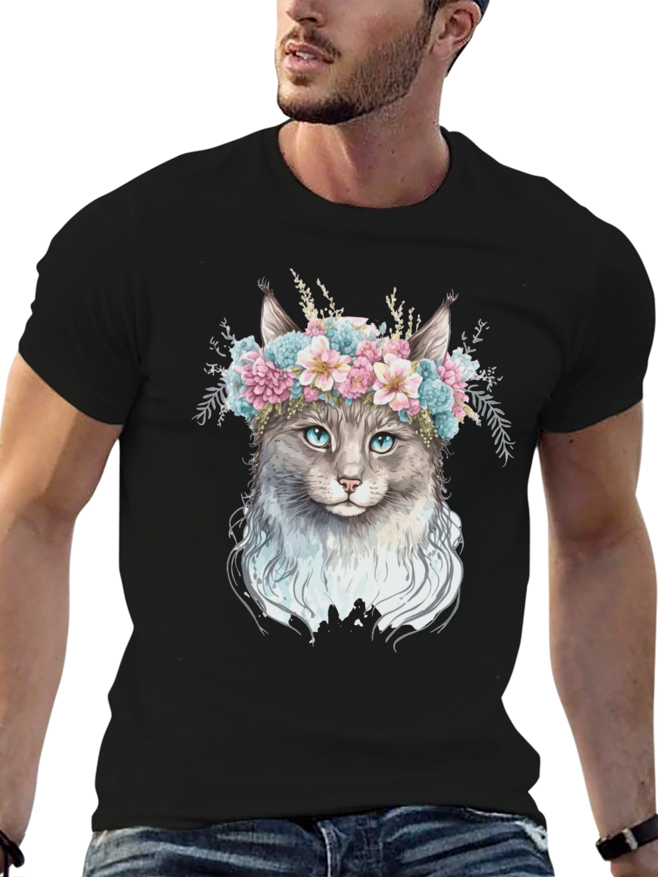 Floral Cat T-Shirt - Unique Design