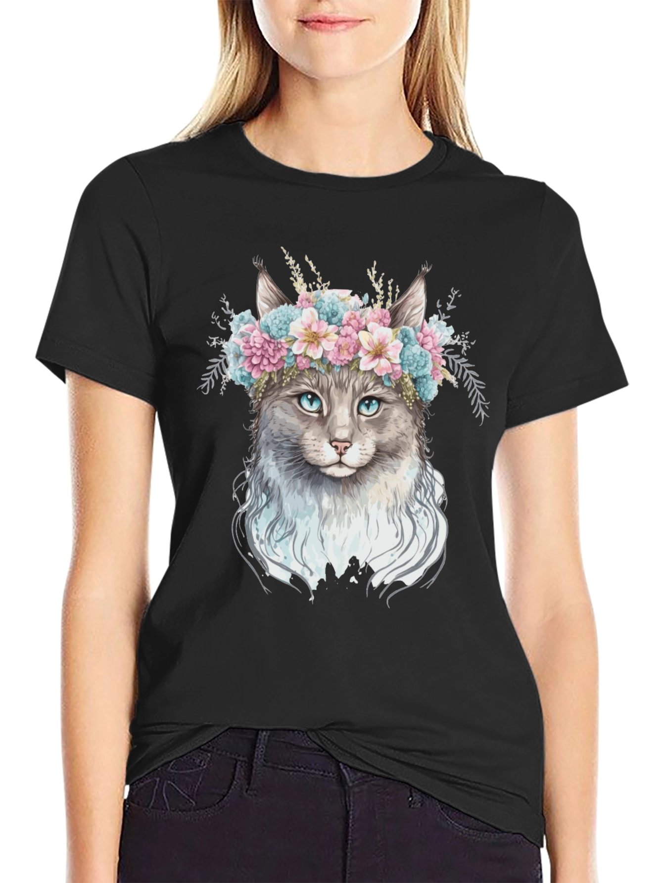 Floral Cat T-Shirt - Unique Design