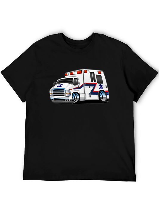 Cartoon Ambulance Graphic Tee - Black Unisex T-Shirt