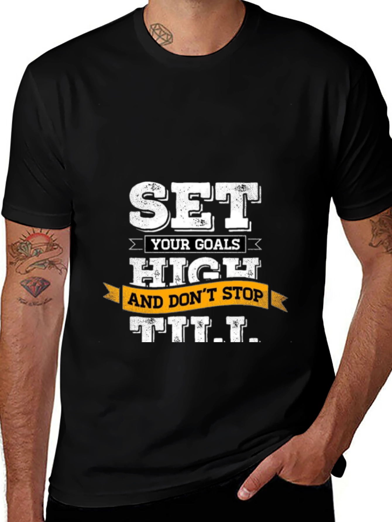 Motivational Black T-Shirt: Set Goals High