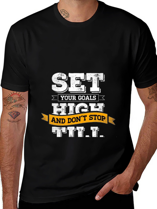 Motivational Black T-Shirt: Set Goals High
